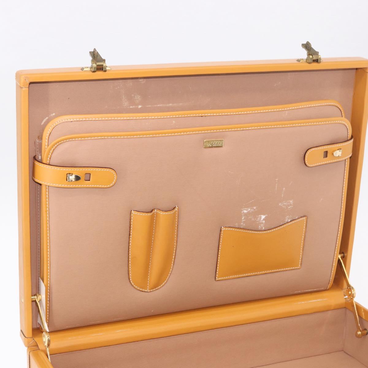 GUCCI Micro GG Supreme Attache Case Hand Bag PVC Beige Gold Auth 190309