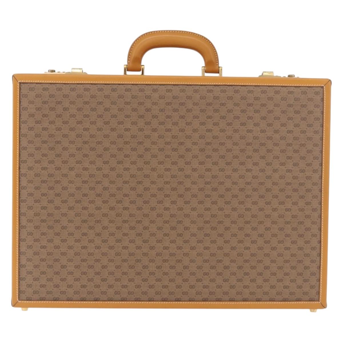 GUCCI Micro GG Supreme Attache Case Hand Bag PVC Beige Gold Auth 190309