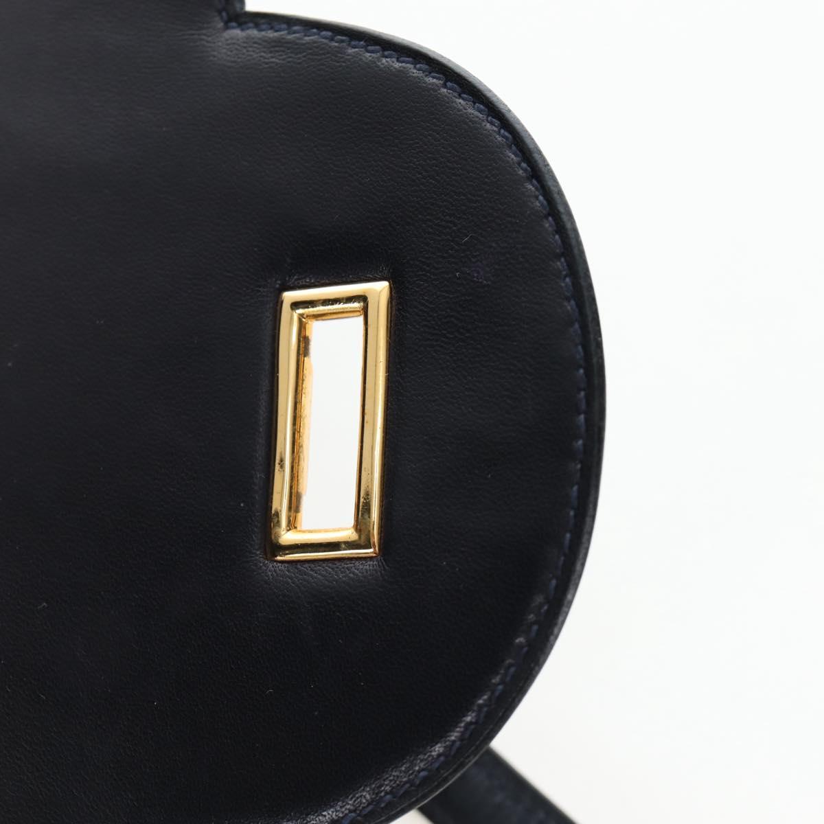 HERMES Sandrine Shoulder Bag Leather Navy Gold Auth 190310M