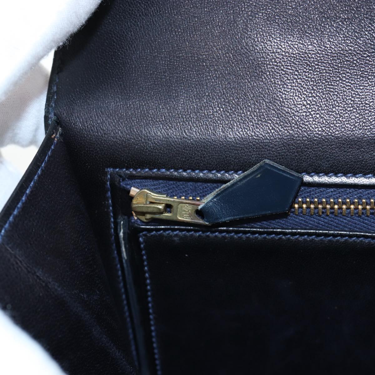 HERMES Sandrine Shoulder Bag Leather Navy Gold Auth 190310M
