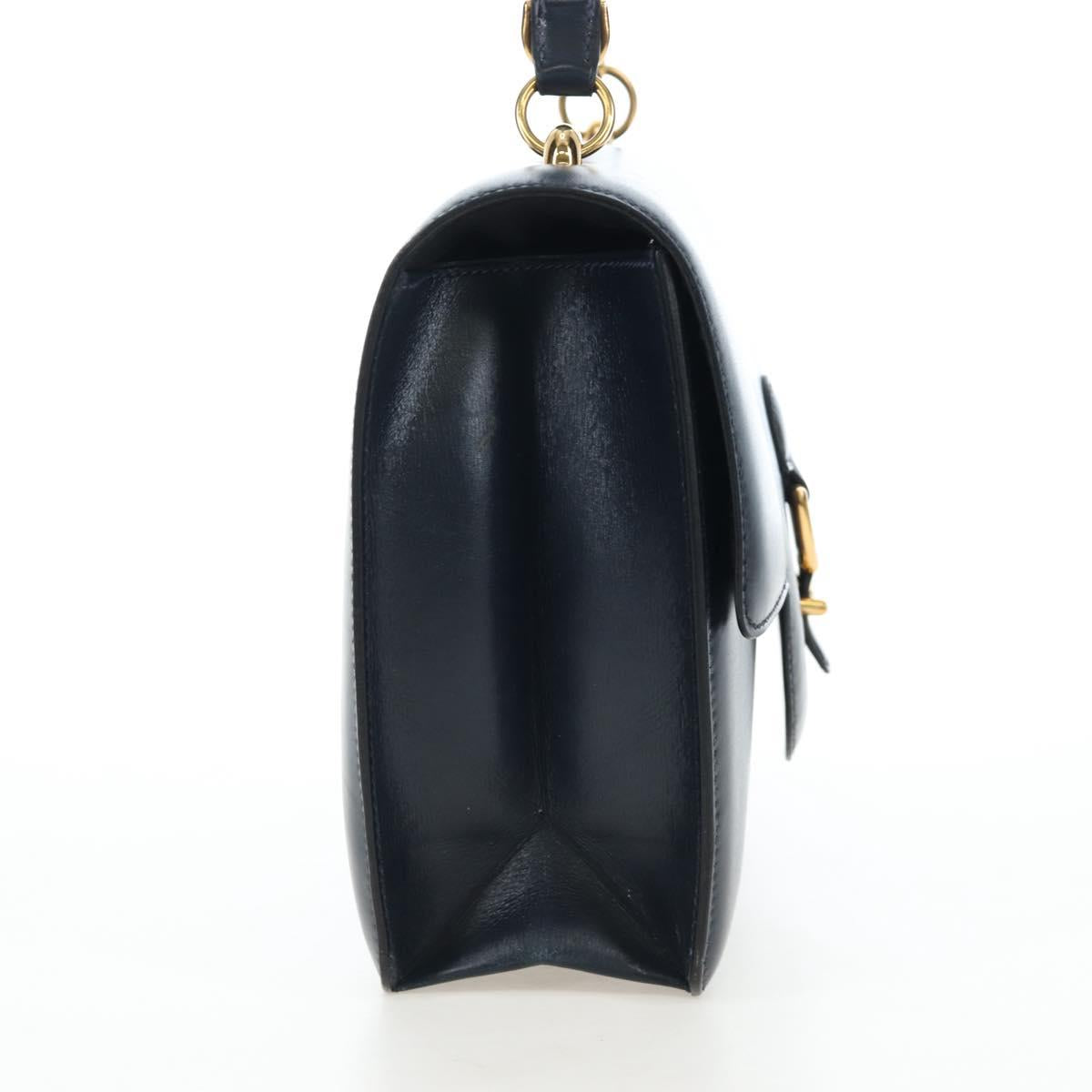 HERMES Sandrine Shoulder Bag Leather Navy Gold Auth 190310M