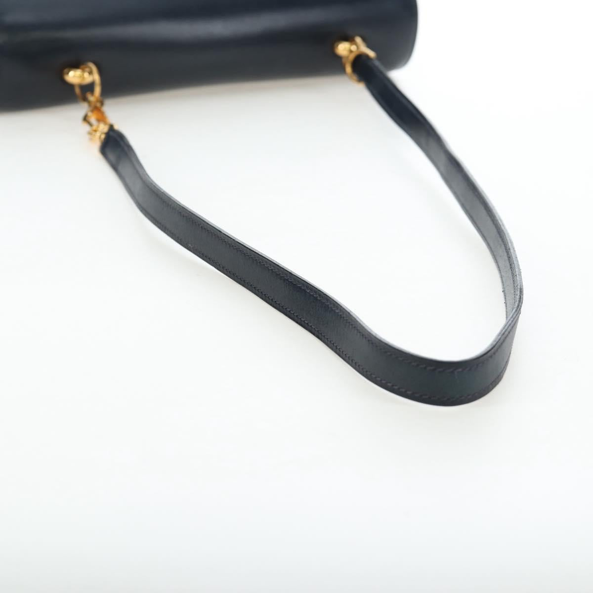 HERMES Sandrine Shoulder Bag Leather Navy Gold Auth 190310M
