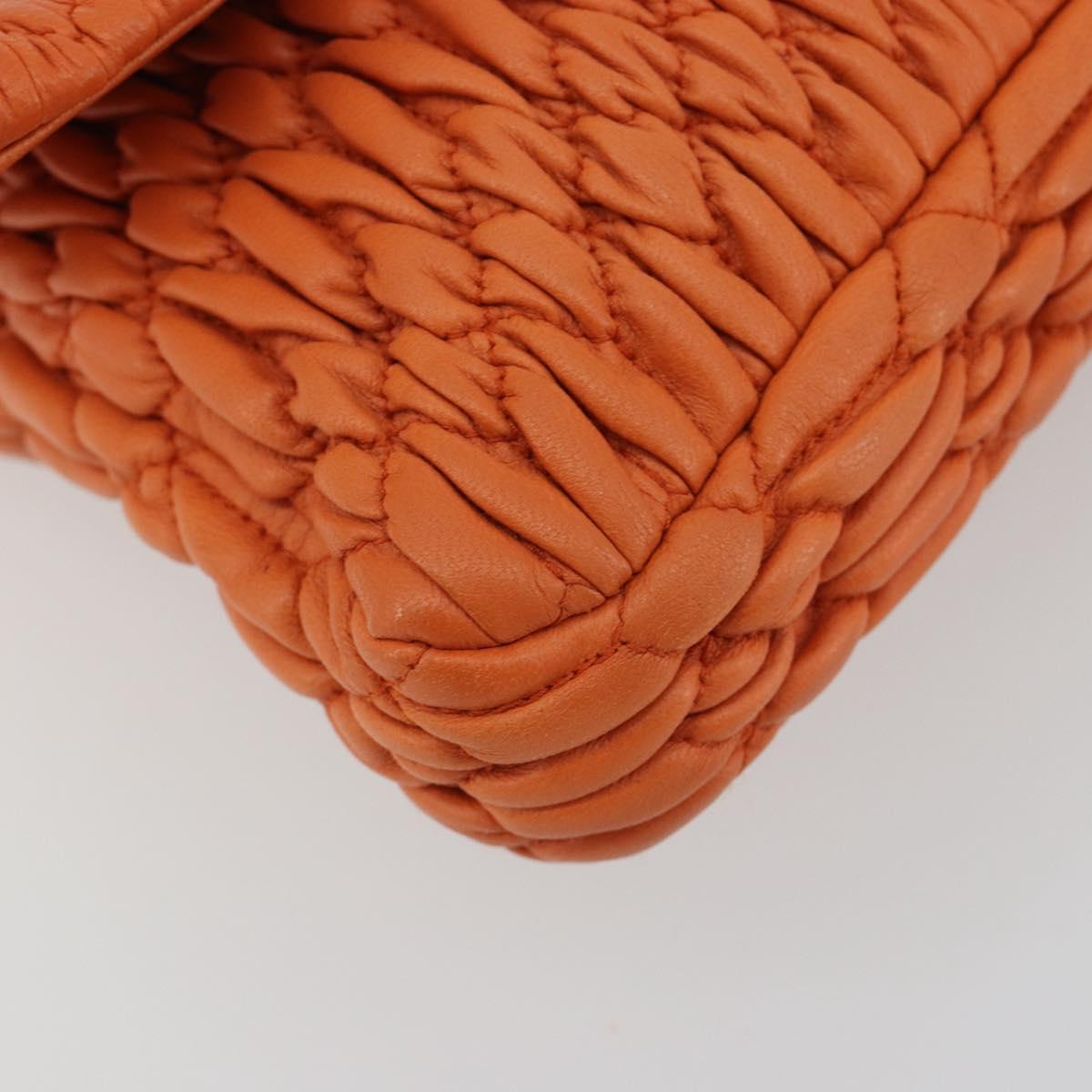 Miu Miu Matelasse Shoulder Bag Leather Orange Silver Auth 190312M