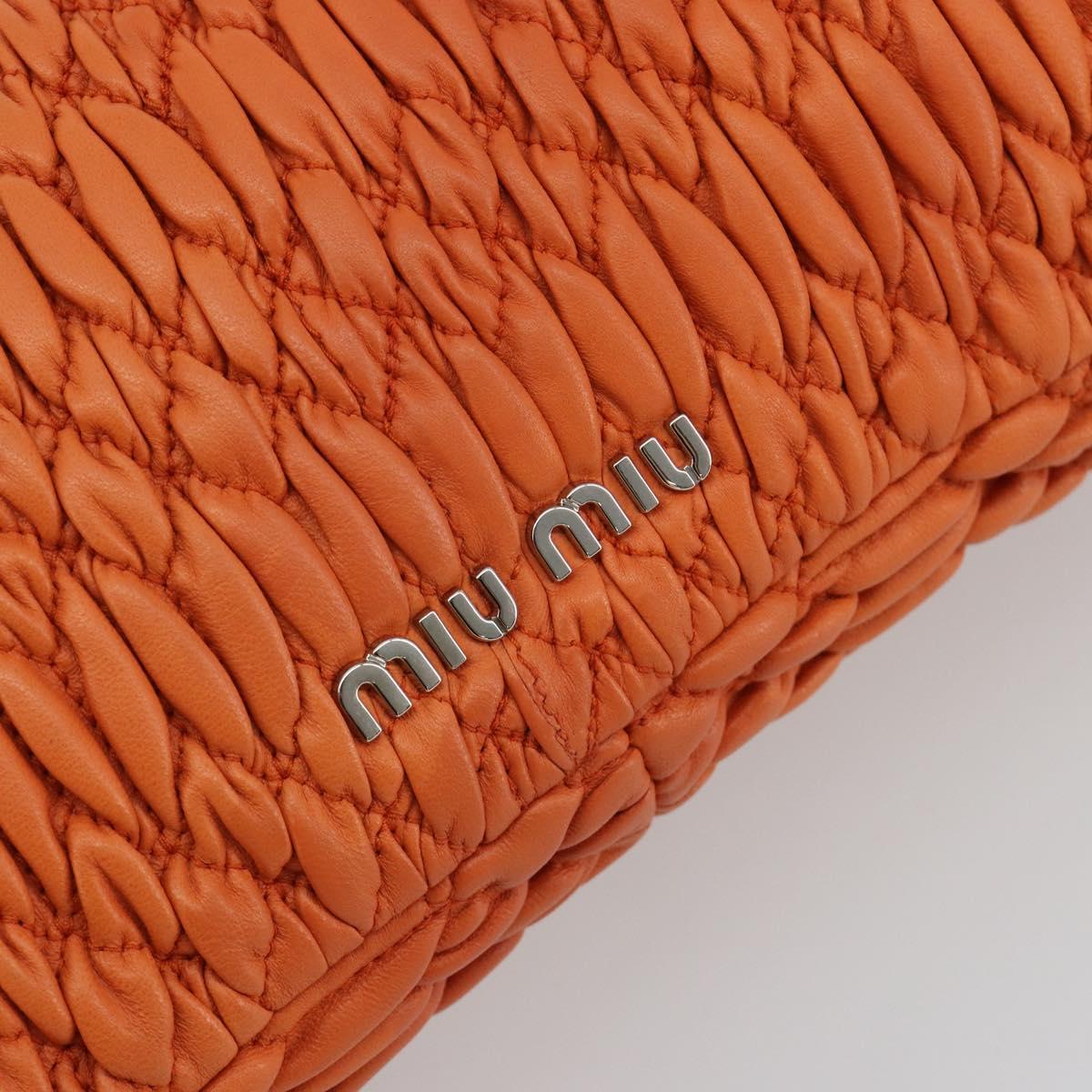Miu Miu Matelasse Shoulder Bag Leather Orange Silver Auth 190312M