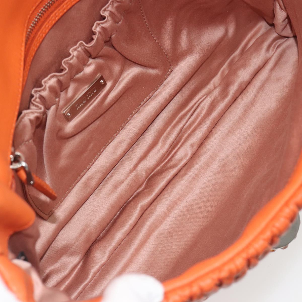 Miu Miu Matelasse Shoulder Bag Leather Orange Silver Auth 190312M