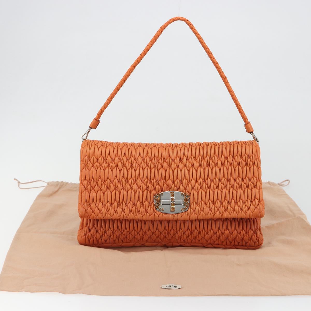Miu Miu Matelasse Shoulder Bag Leather Orange Silver Auth 190312M