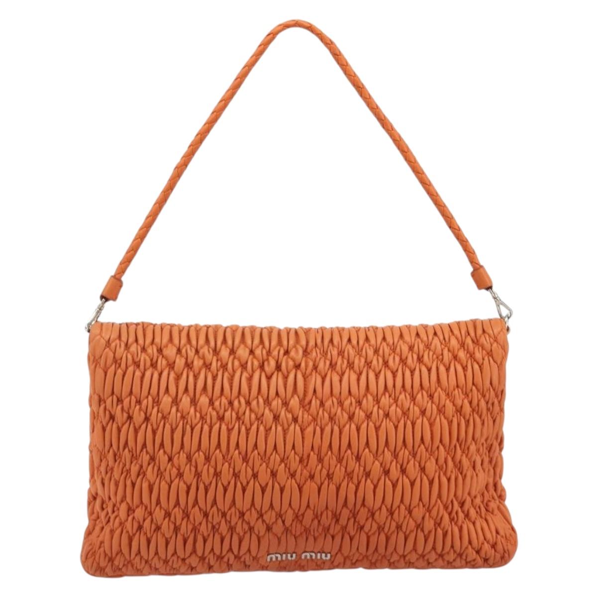 Miu Miu Matelasse Shoulder Bag Leather Orange Silver Auth 190312M