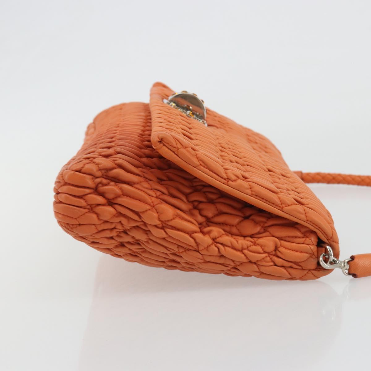 Miu Miu Matelasse Shoulder Bag Leather Orange Silver Auth 190312M