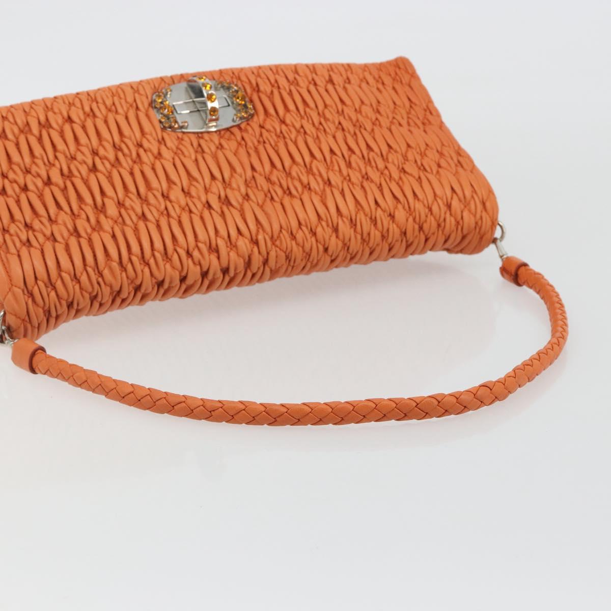 Miu Miu Matelasse Shoulder Bag Leather Orange Silver Auth 190312M