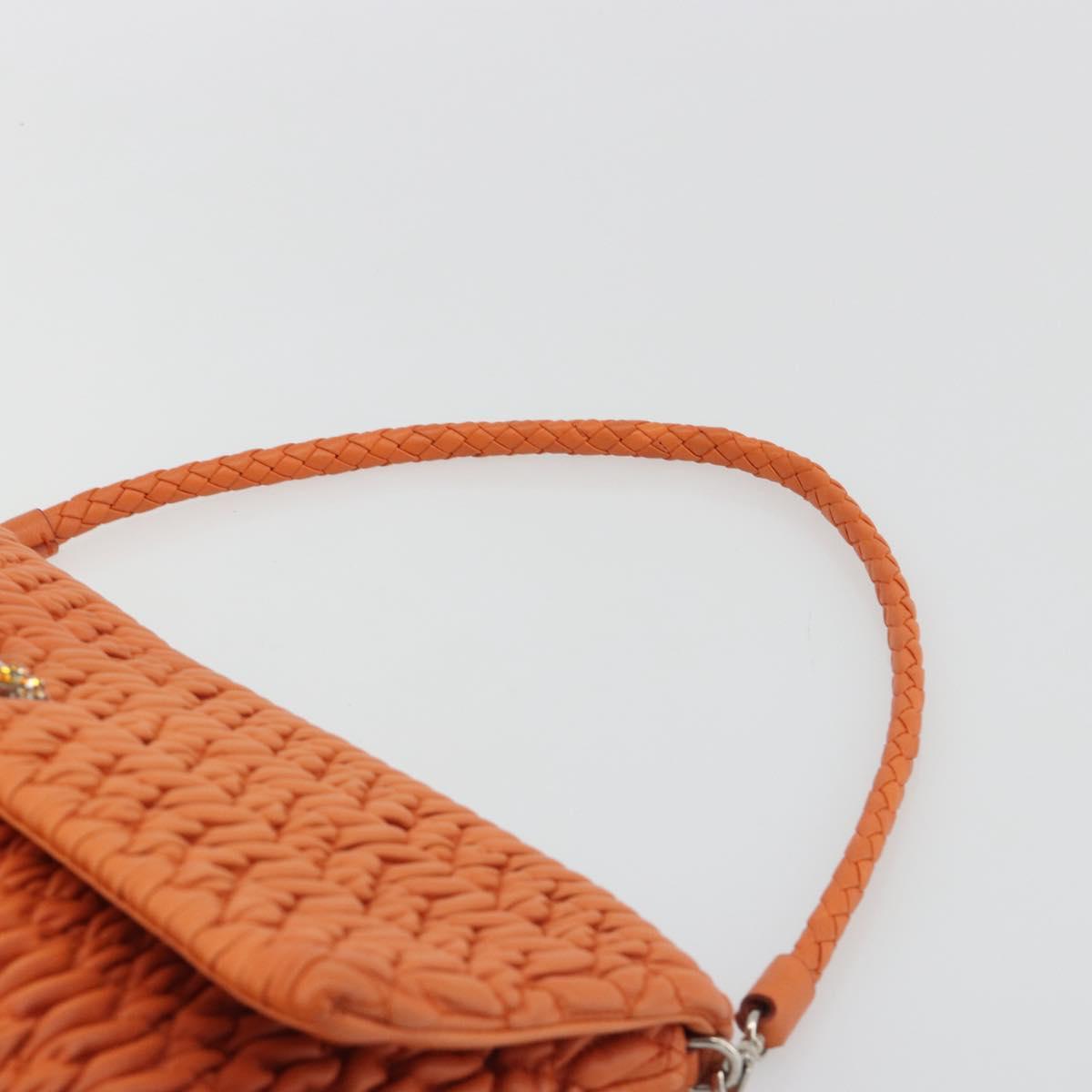 Miu Miu Matelasse Shoulder Bag Leather Orange Silver Auth 190312M