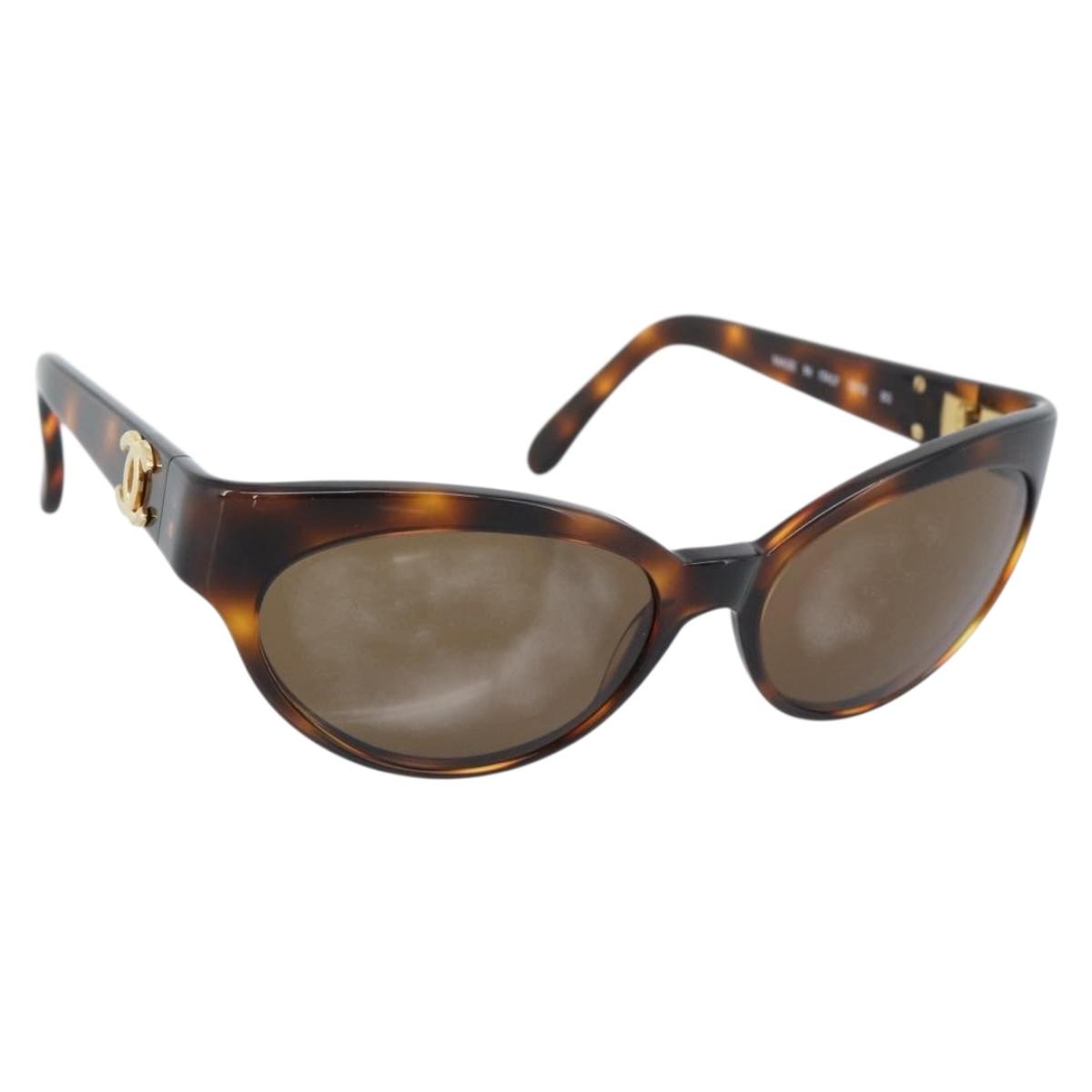 CHANEL COCO Mark Sunglasses Plastic Brown Gold CC Auth 190313M