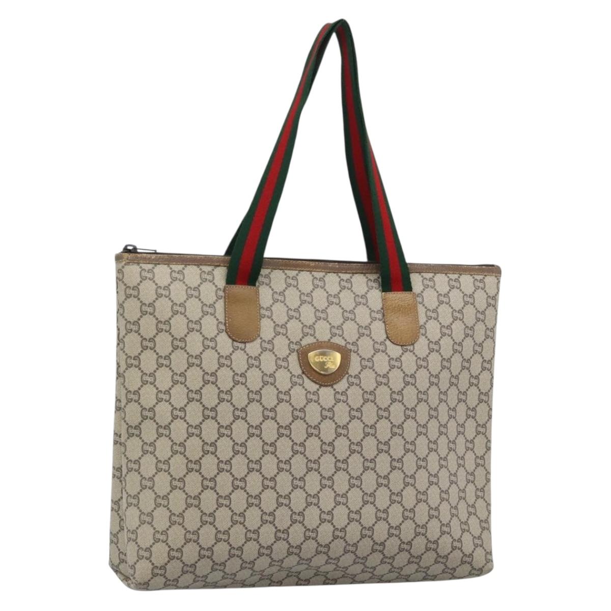 GUCCI GG Plus Supreme Web Sherry Line Tote Bag PVC Beige Gold Auth 190316