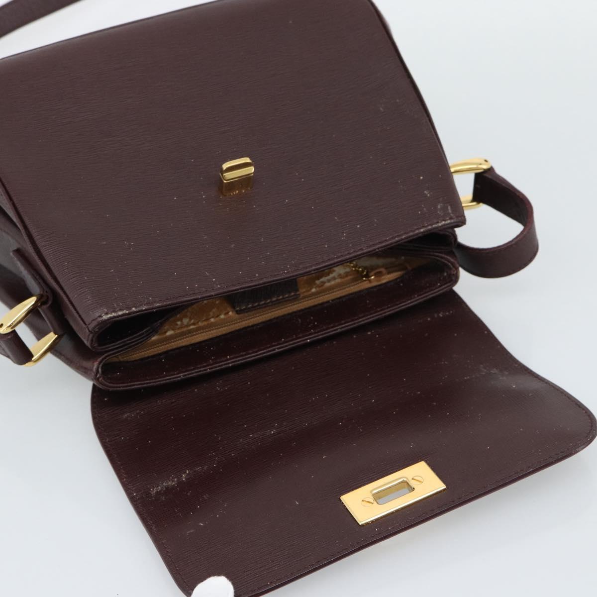 GUCCI Shoulder Bag Leather Bordeaux Gold Auth 190318
