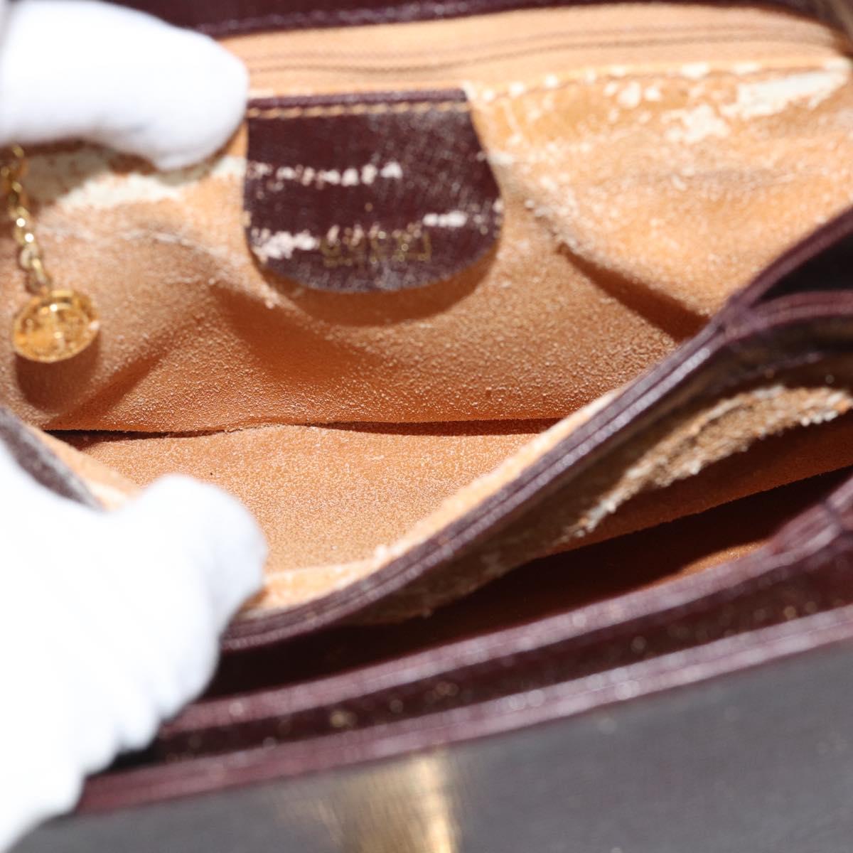 GUCCI Shoulder Bag Leather Bordeaux Gold Auth 190318