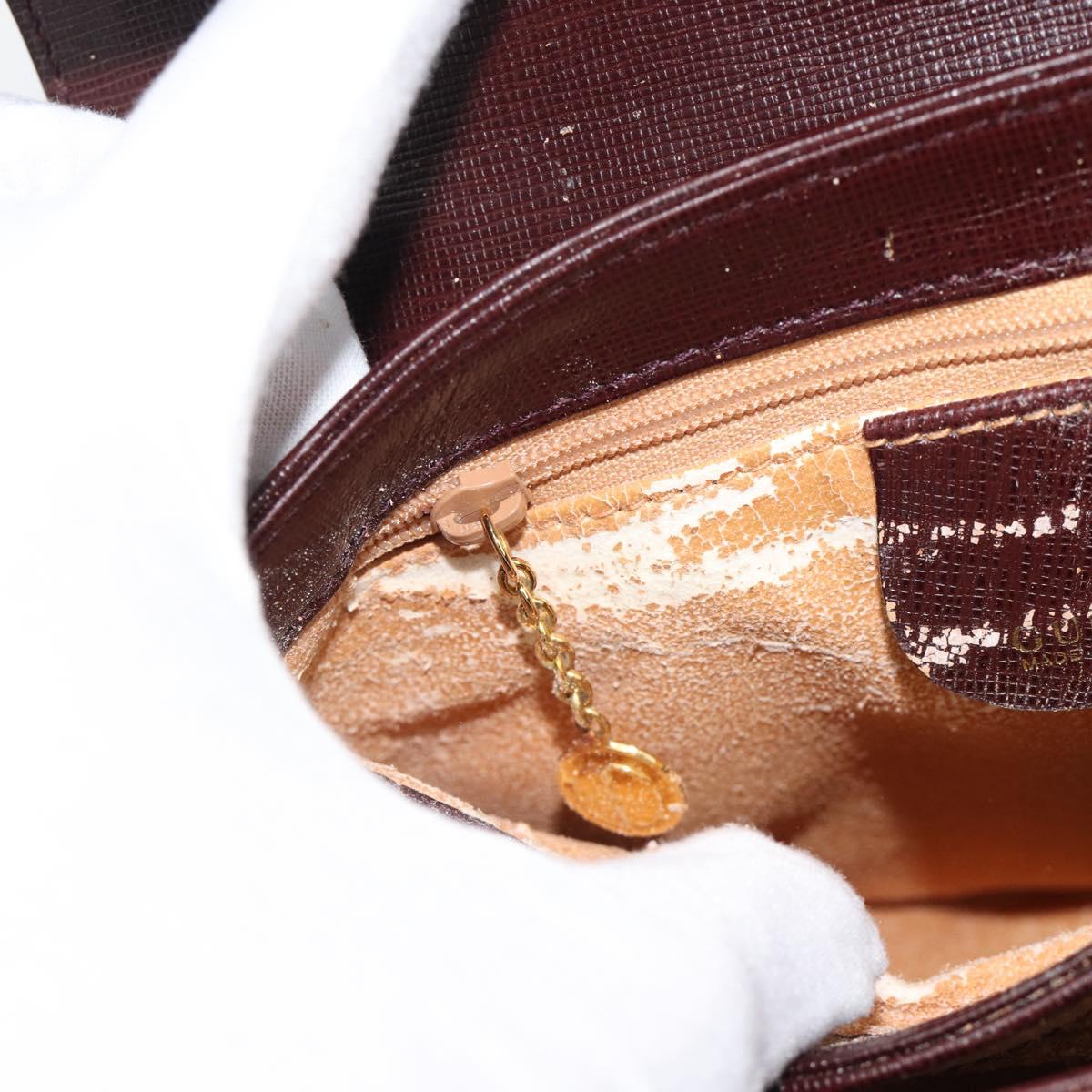 GUCCI Shoulder Bag Leather Bordeaux Gold Auth 190318