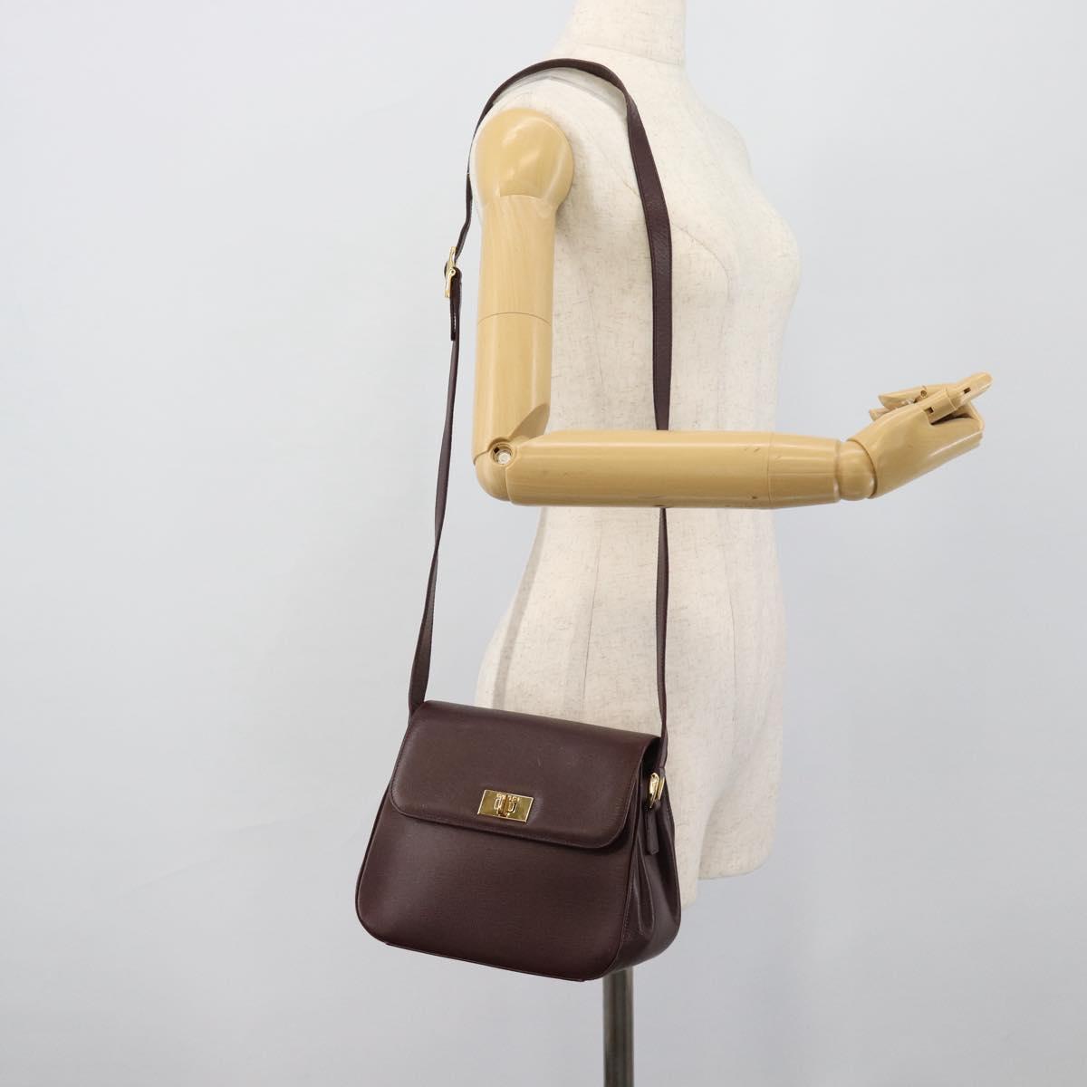 GUCCI Shoulder Bag Leather Bordeaux Gold Auth 190318