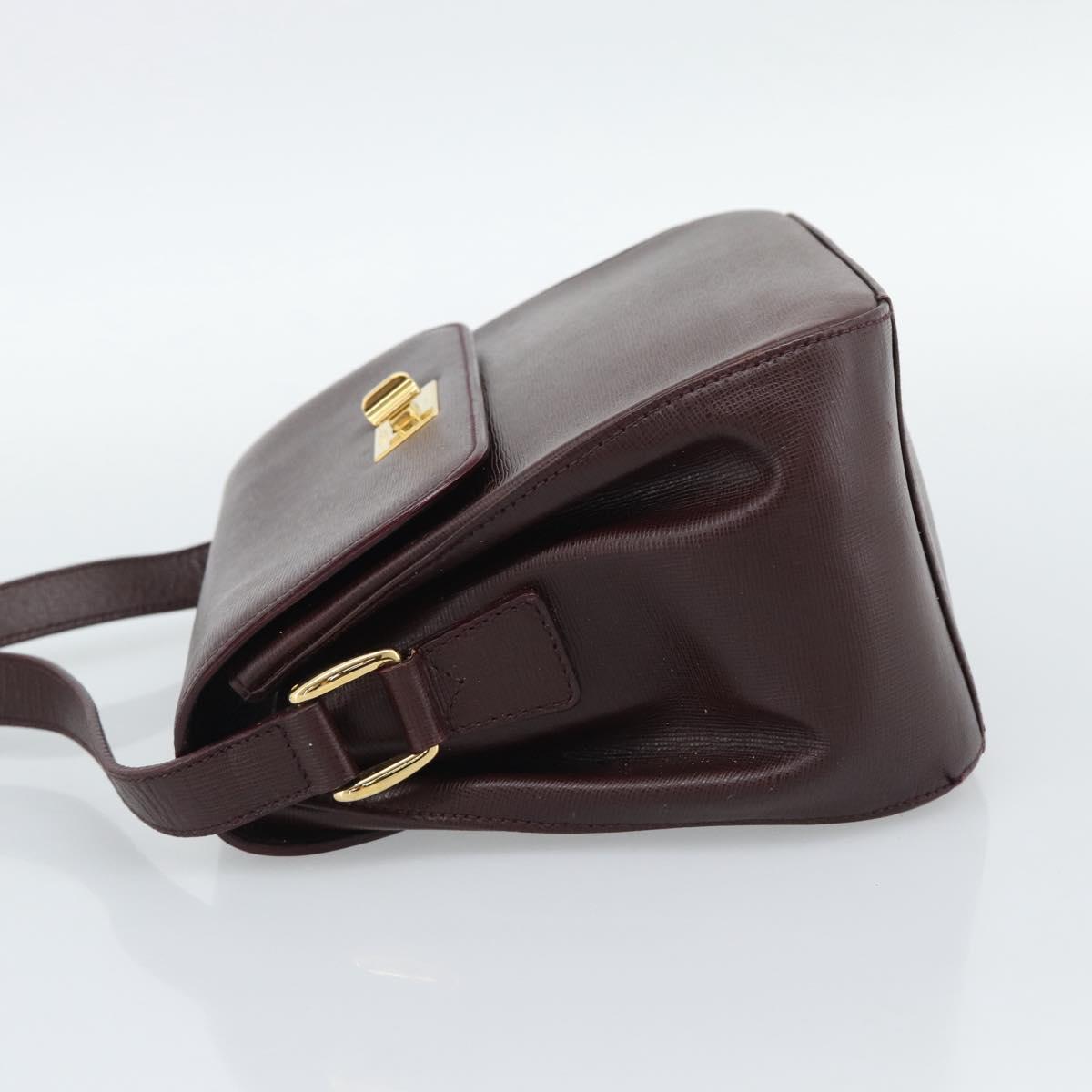GUCCI Shoulder Bag Leather Bordeaux Gold Auth 190318
