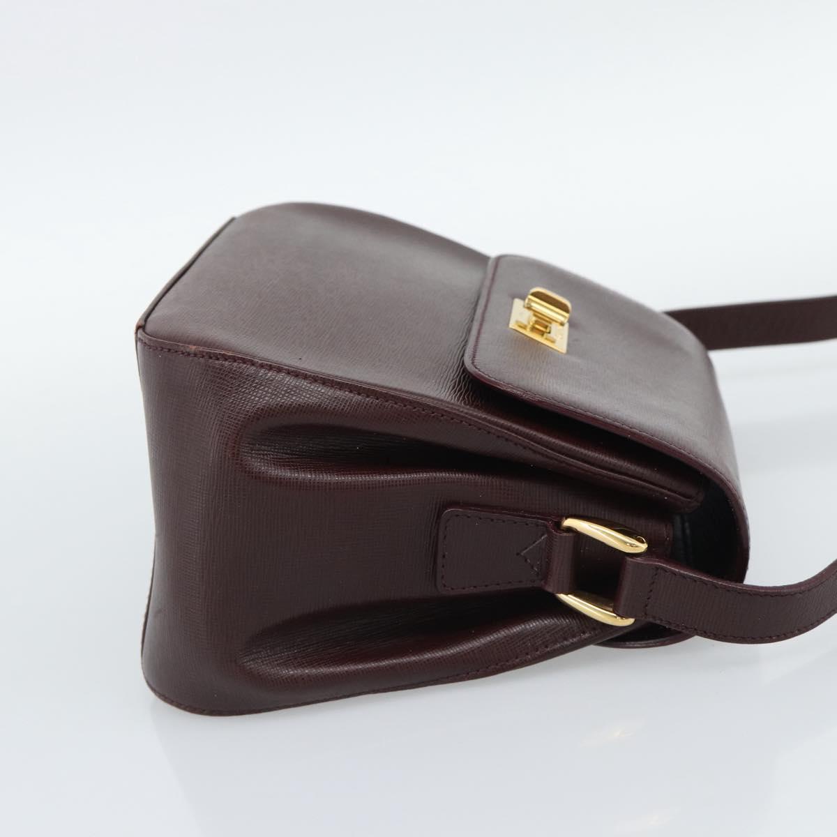 GUCCI Shoulder Bag Leather Bordeaux Gold Auth 190318