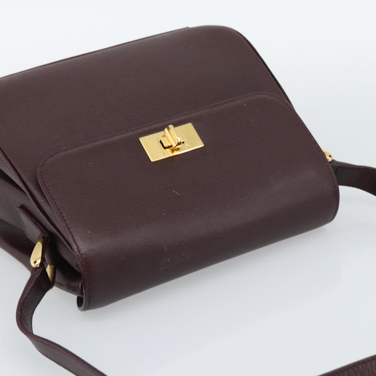 GUCCI Shoulder Bag Leather Bordeaux Gold Auth 190318