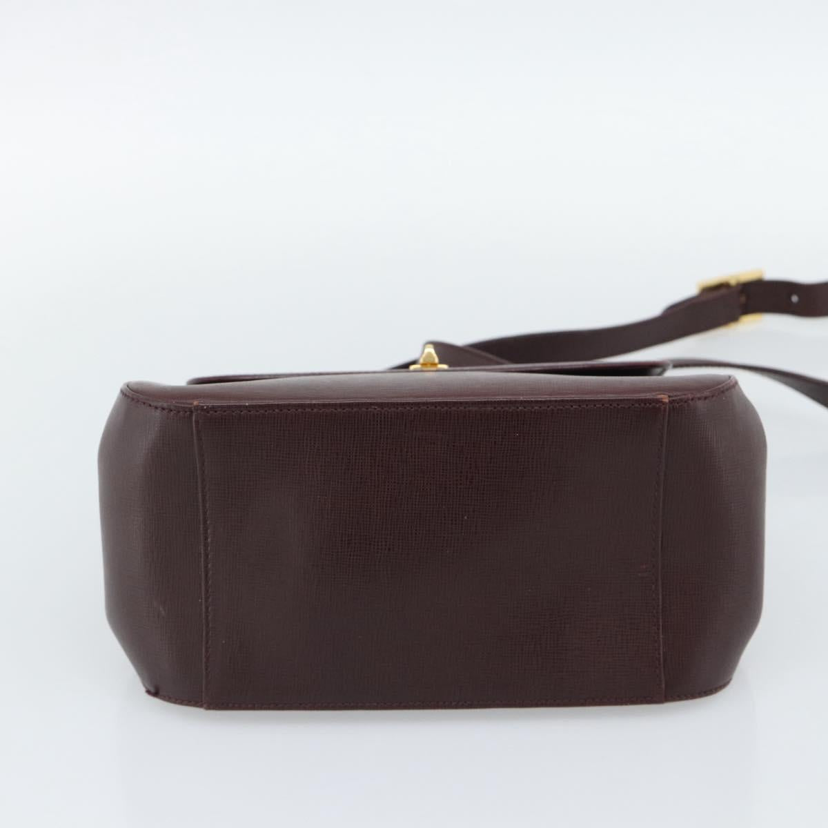 GUCCI Shoulder Bag Leather Bordeaux Gold Auth 190318