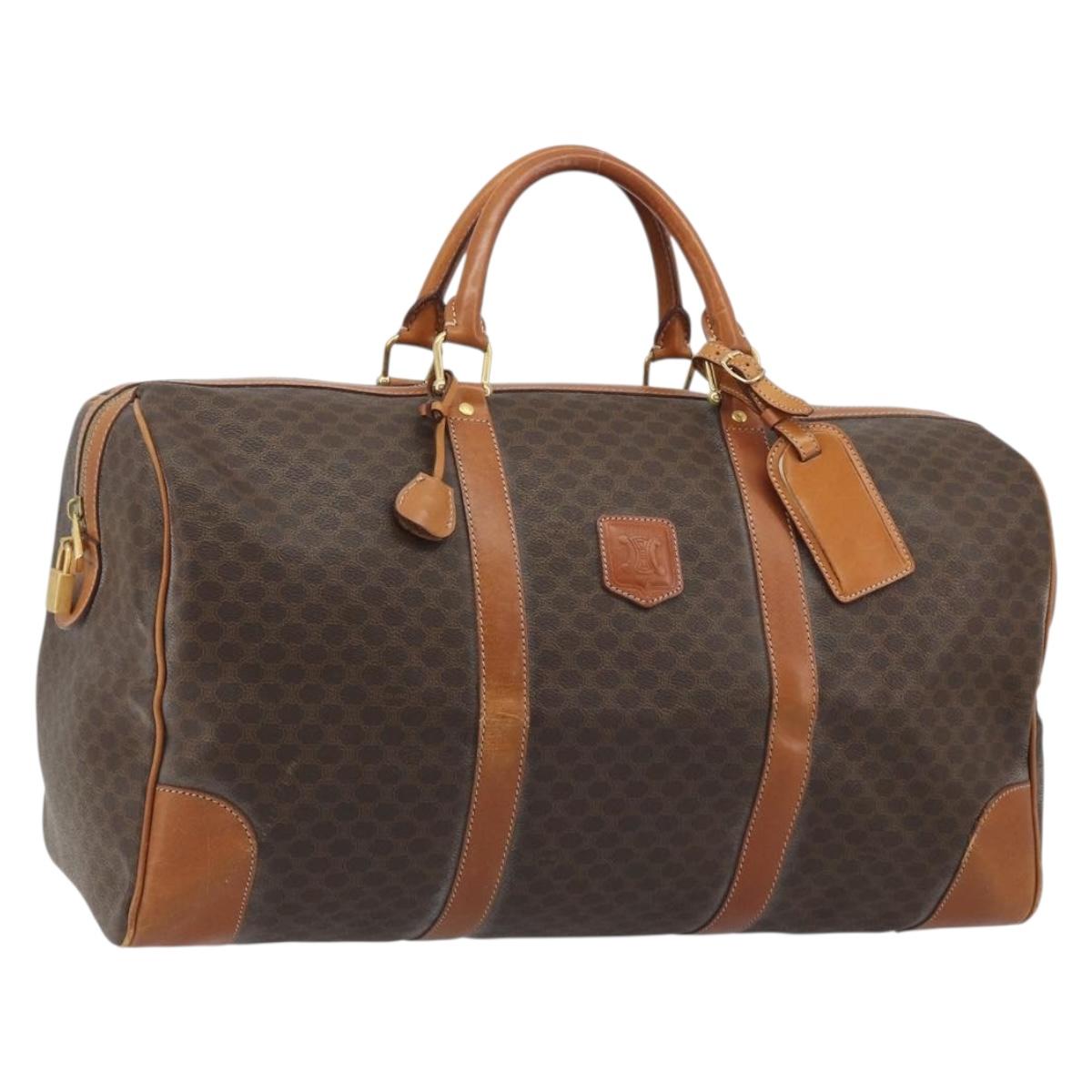 CELINE Macadam Canvas Boston Bag PVC Leather Brown Gold Auth 190319