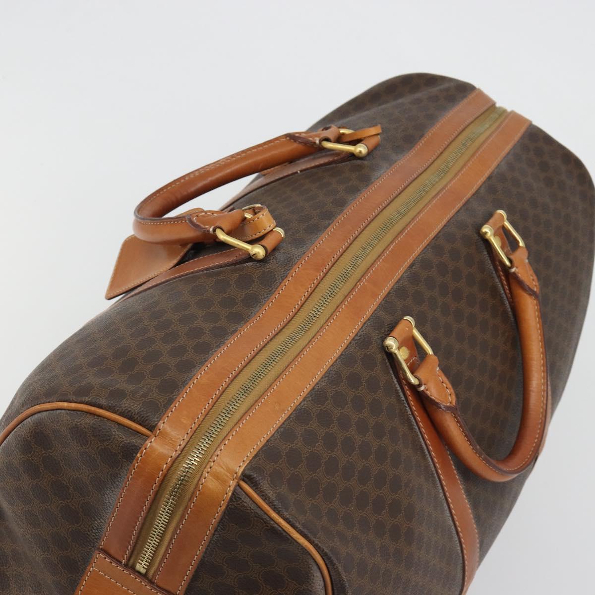 CELINE Macadam Canvas Boston Bag PVC Leather Brown Gold Auth 190319