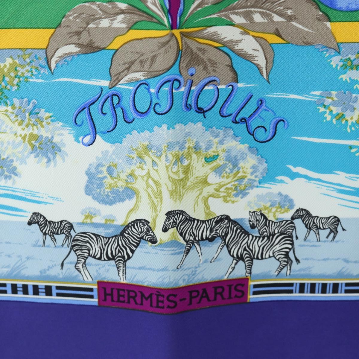HERMES Carre 90 Scarf ”TROPIQUES” Silk Blue Auth 190320M