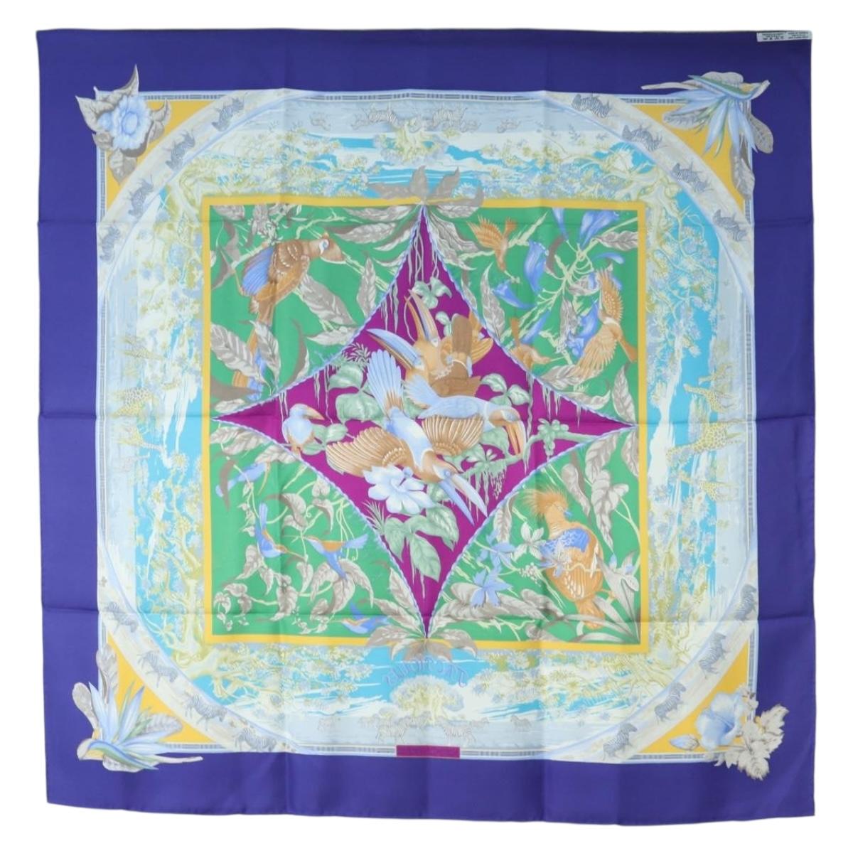 HERMES Carre 90 Scarf ”TROPIQUES” Silk Blue Auth 190320M