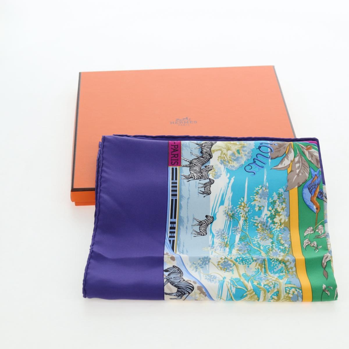 HERMES Carre 90 Scarf ”TROPIQUES” Silk Blue Auth 190320M
