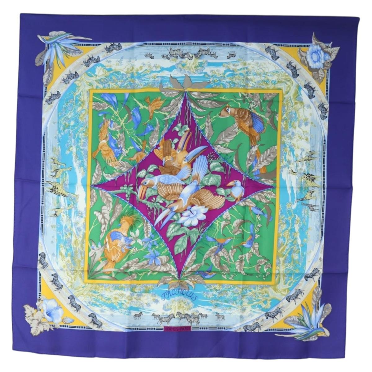HERMES Carre 90 Scarf ”TROPIQUES” Silk Blue Auth 190320M