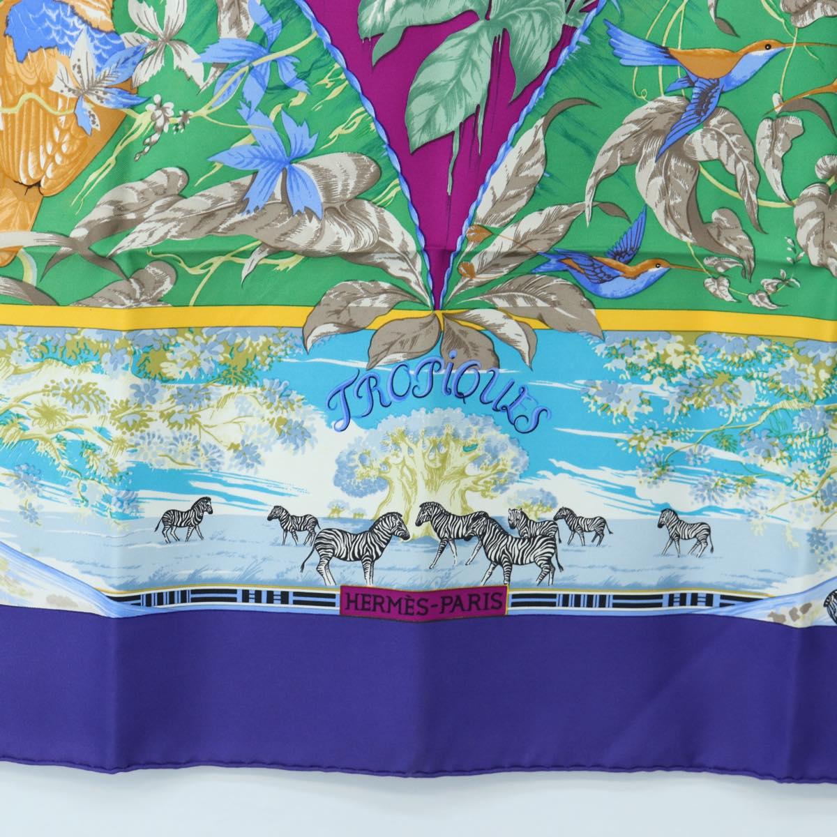 HERMES Carre 90 Scarf ”TROPIQUES” Silk Blue Auth 190320M