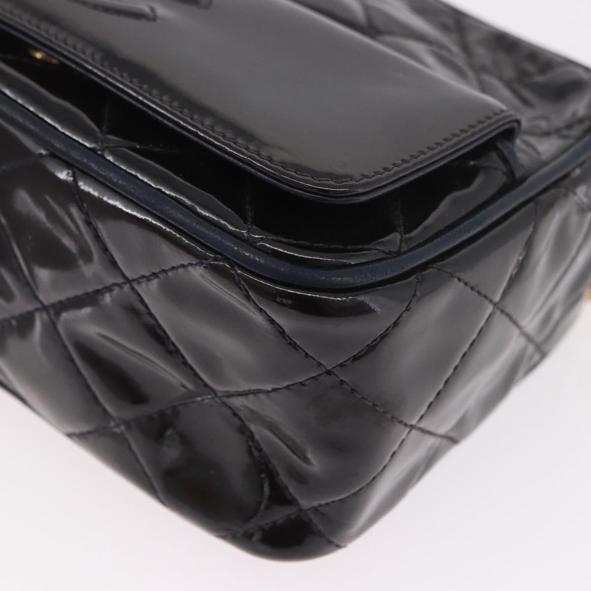 CHANEL Matelasse Chain Shoulder Bag Patent Leather Black Gold CC Auth 190323