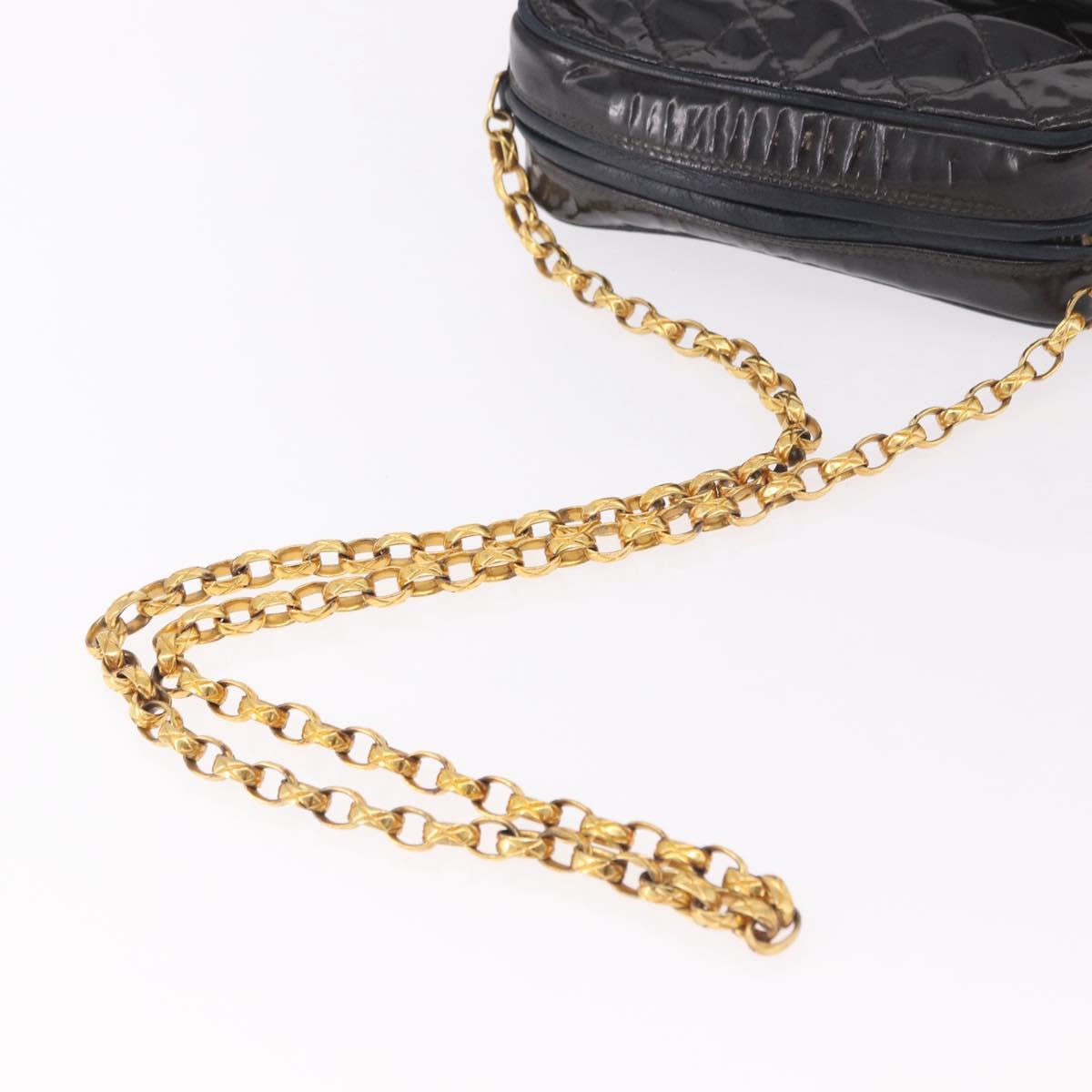 CHANEL Matelasse Chain Shoulder Bag Patent Leather Black Gold CC Auth 190323
