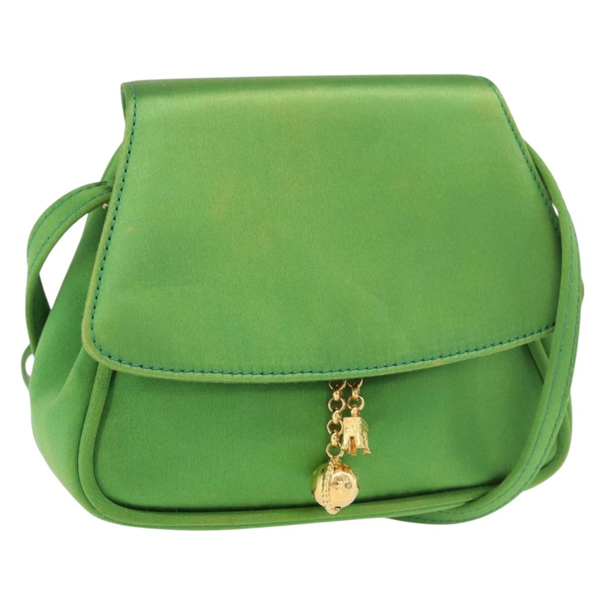 CELINE Shoulder Bag Satin Green Gold Auth 190325