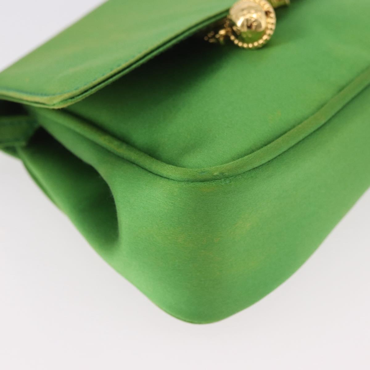 CELINE Shoulder Bag Satin Green Gold Auth 190325