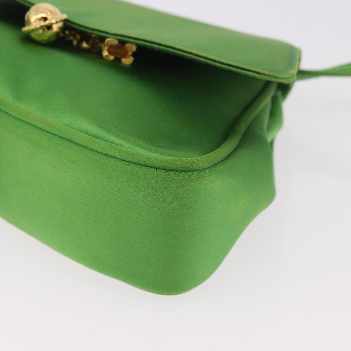 CELINE Shoulder Bag Satin Green Gold Auth 190325