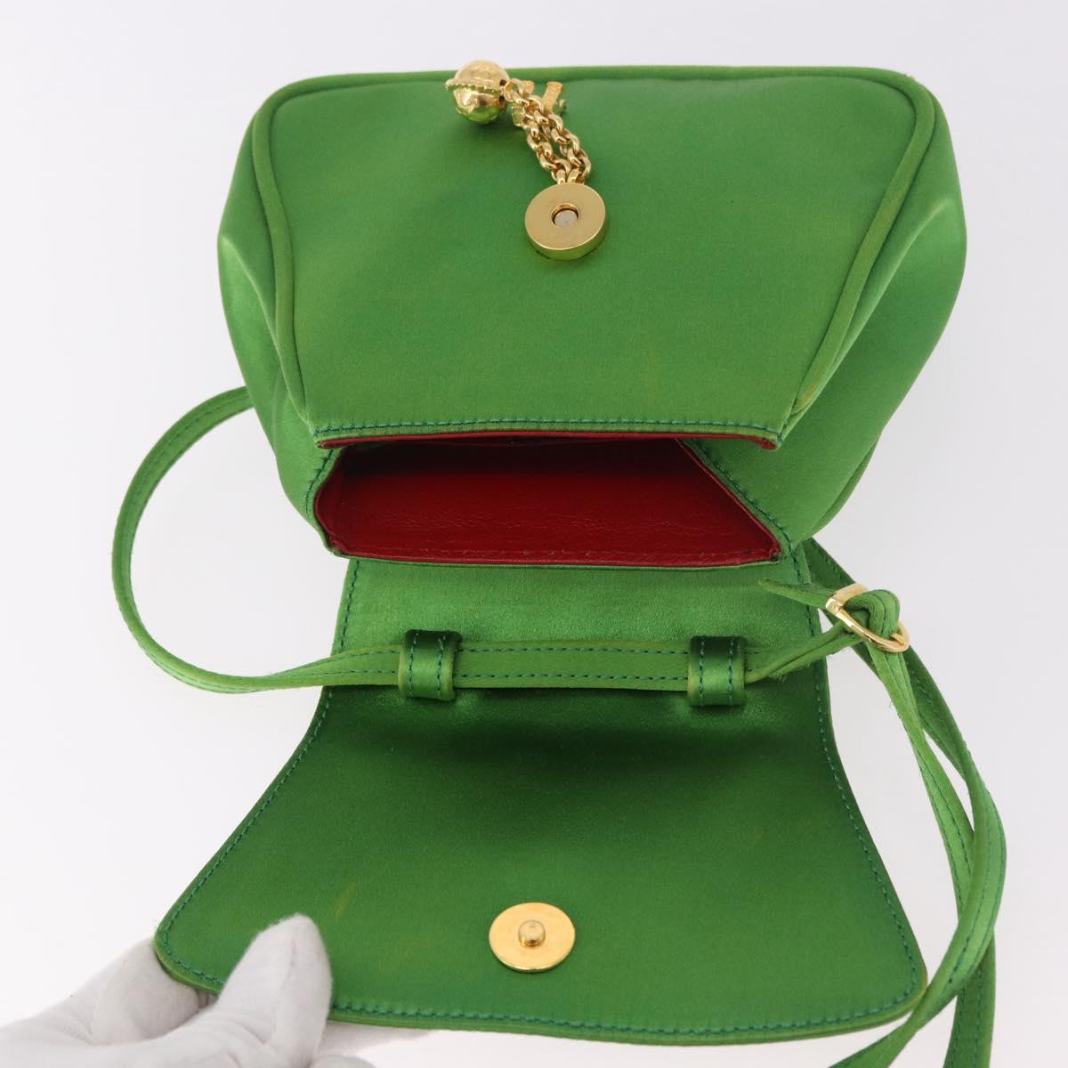 CELINE Shoulder Bag Satin Green Gold Auth 190325
