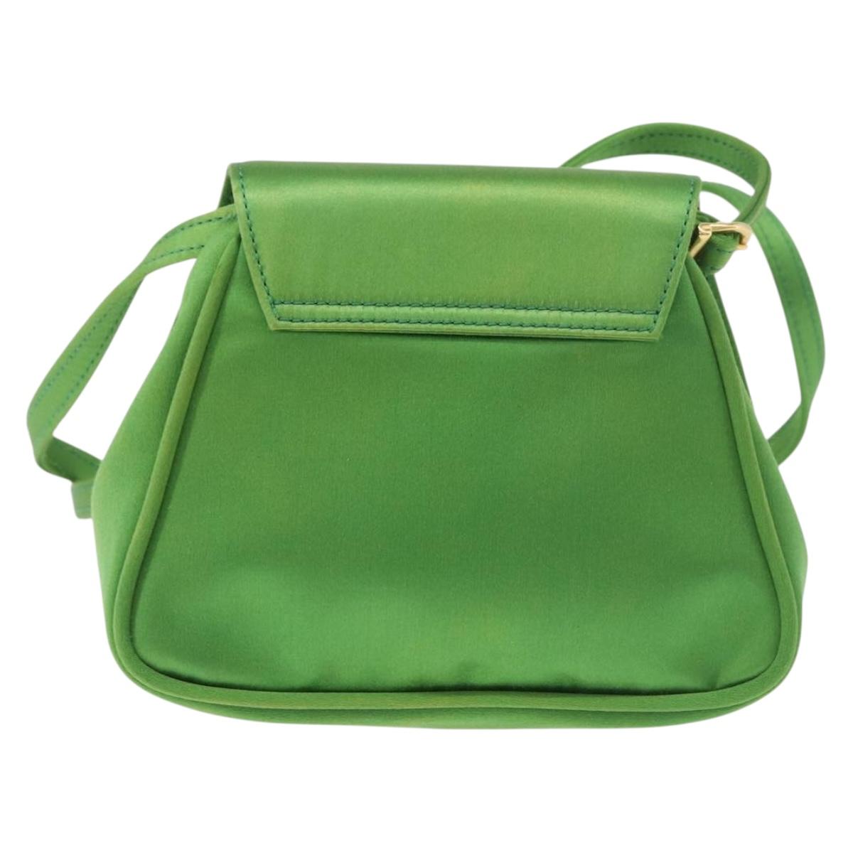 CELINE Shoulder Bag Satin Green Gold Auth 190325