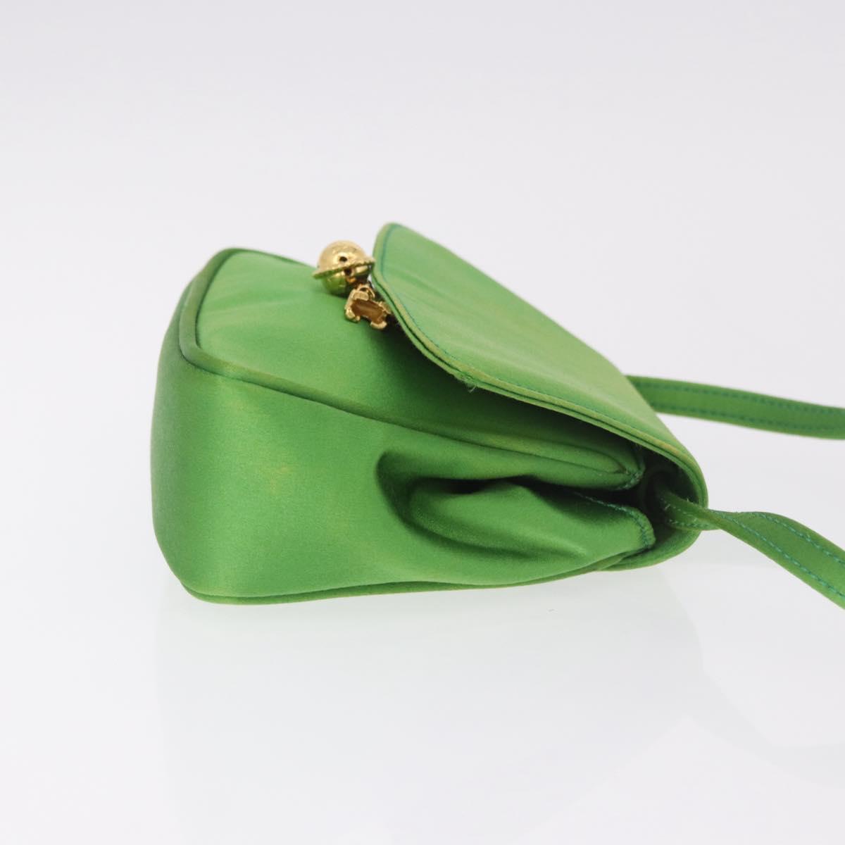 CELINE Shoulder Bag Satin Green Gold Auth 190325