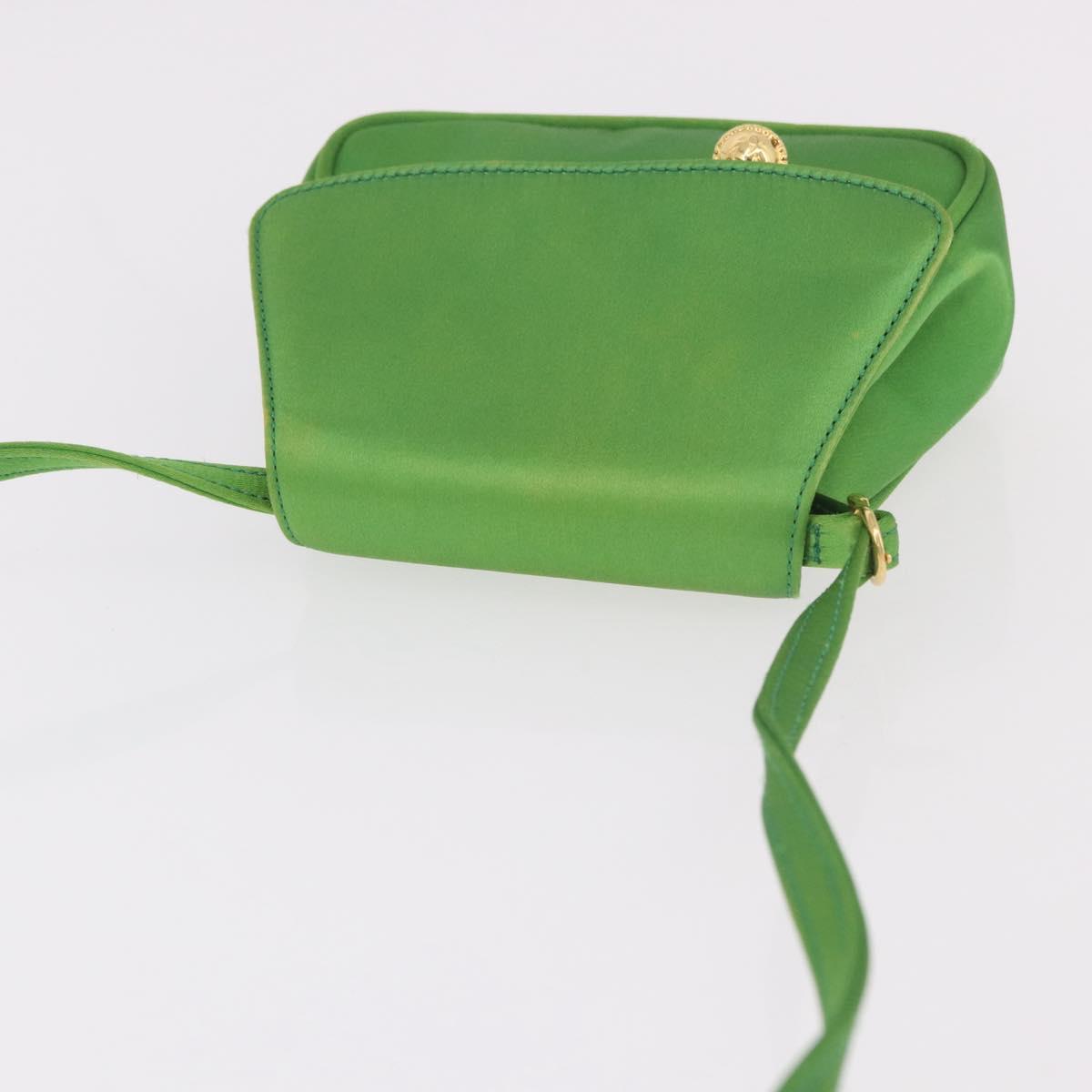 CELINE Shoulder Bag Satin Green Gold Auth 190325