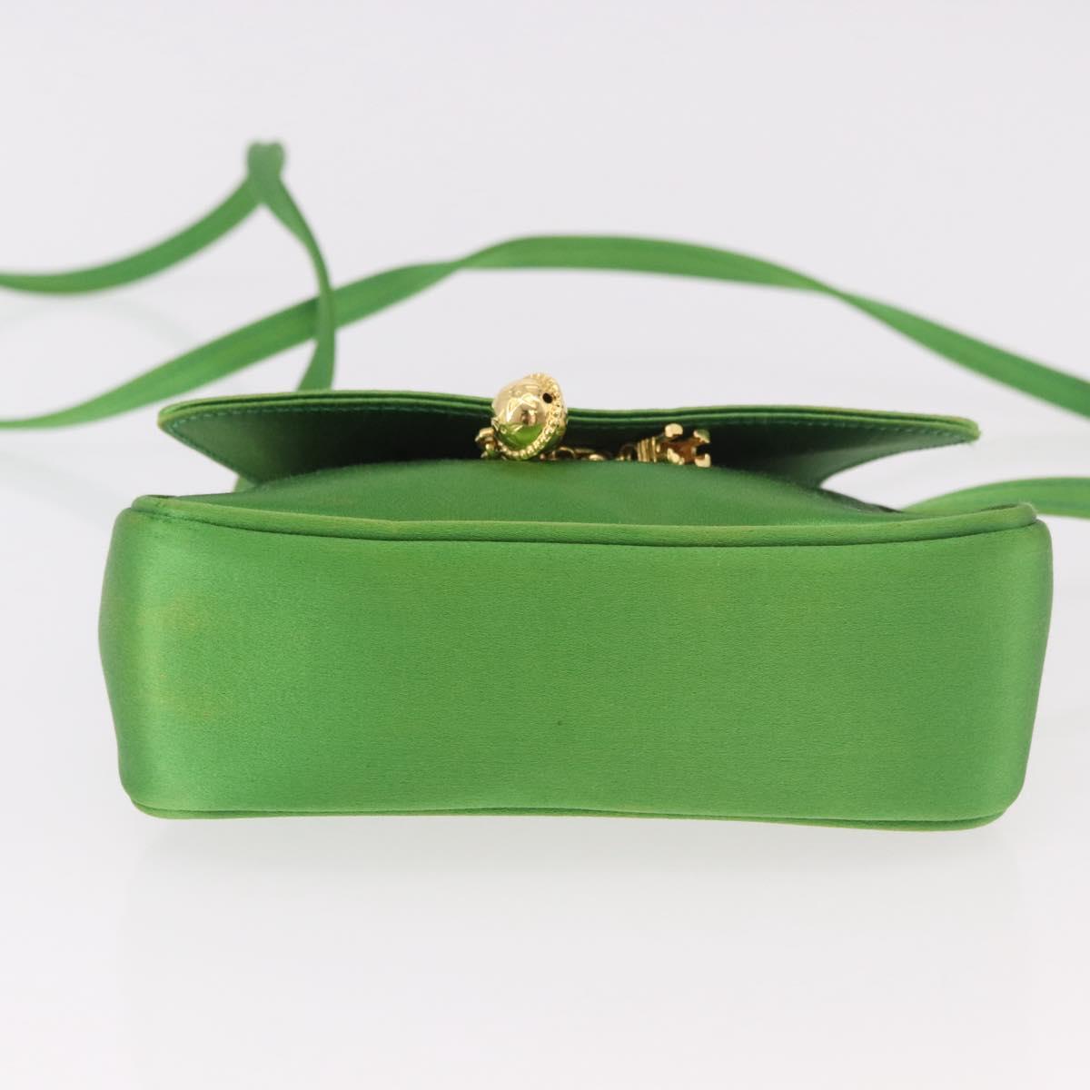 CELINE Shoulder Bag Satin Green Gold Auth 190325