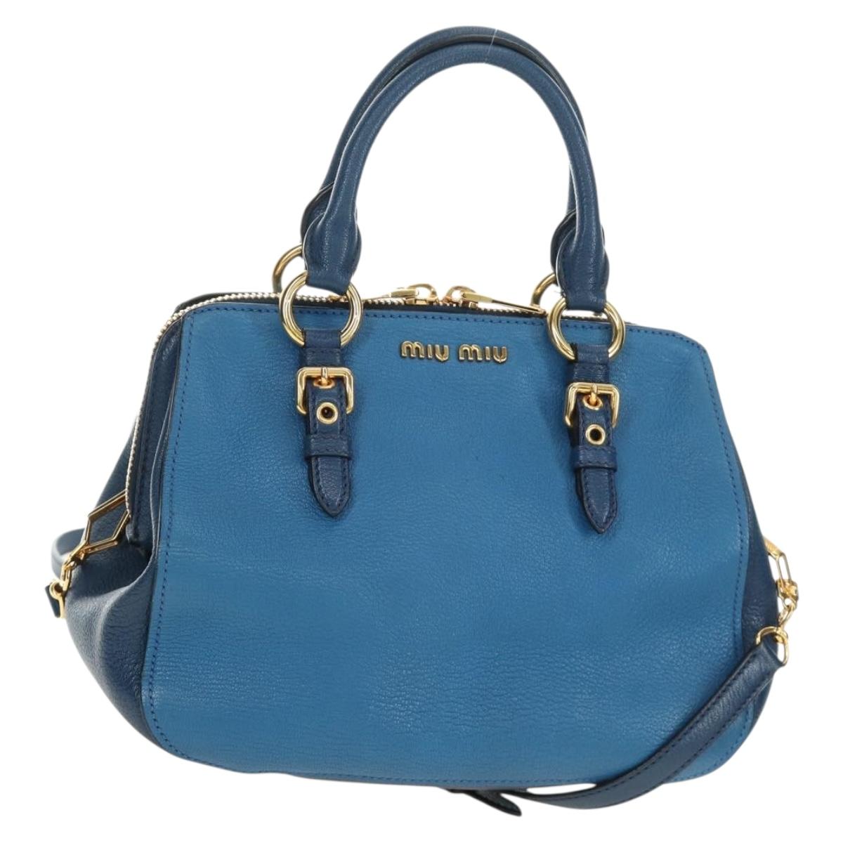 Miu Miu Hand Bag Leather 2way Blue Gold Auth 190326M
