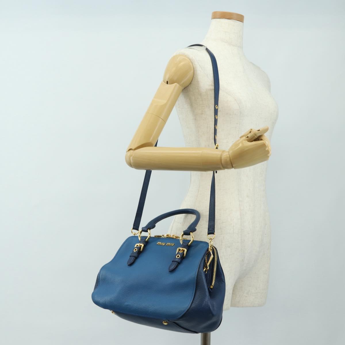 Miu Miu Hand Bag Leather 2way Blue Gold Auth 190326M