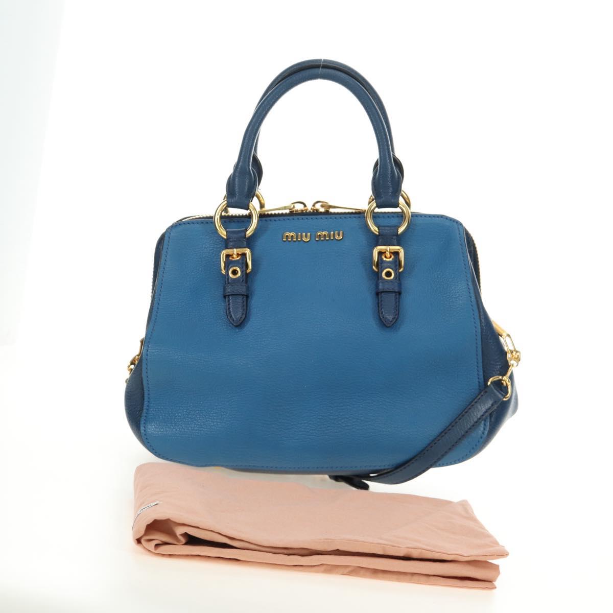 Miu Miu Hand Bag Leather 2way Blue Gold Auth 190326M