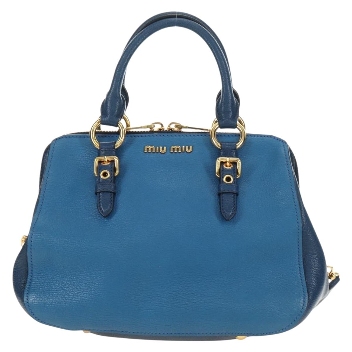 Miu Miu Hand Bag Leather 2way Blue Gold Auth 190326M