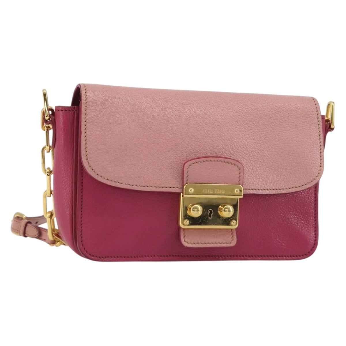Miu Miu Shoulder Bag Leather Pink Gold Auth 190333A