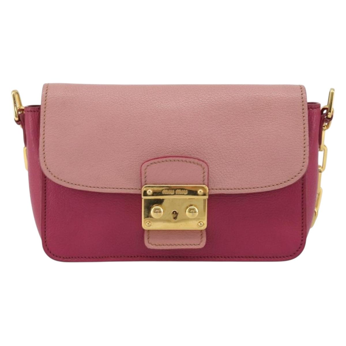 Miu Miu Shoulder Bag Leather Pink Gold Auth 190333A