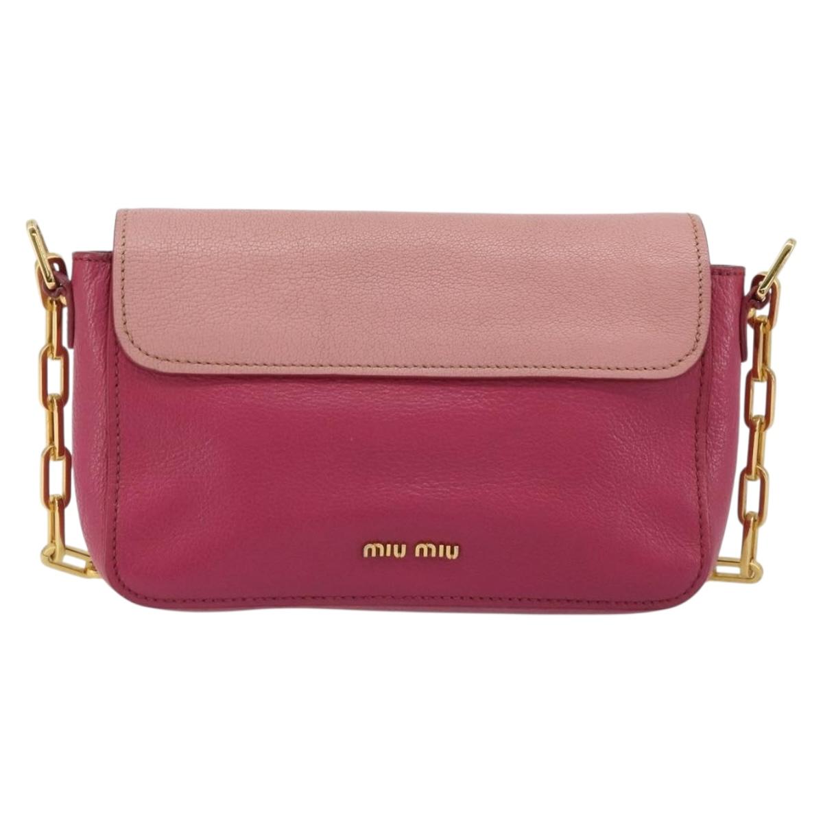 Miu Miu Shoulder Bag Leather Pink Gold Auth 190333A