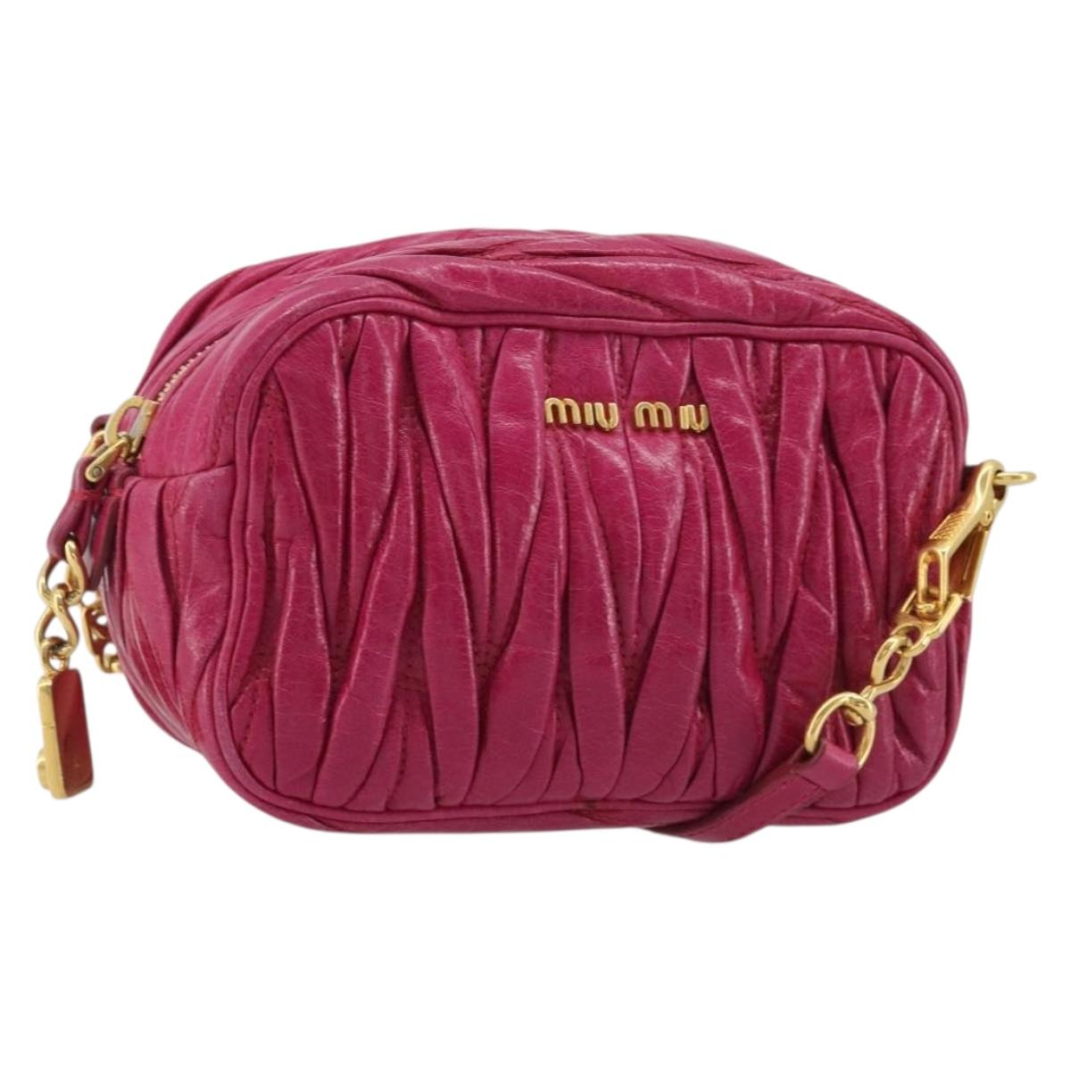 Miu Miu Matelasse Shoulder Bag Leather Pink Gold Auth 190334A
