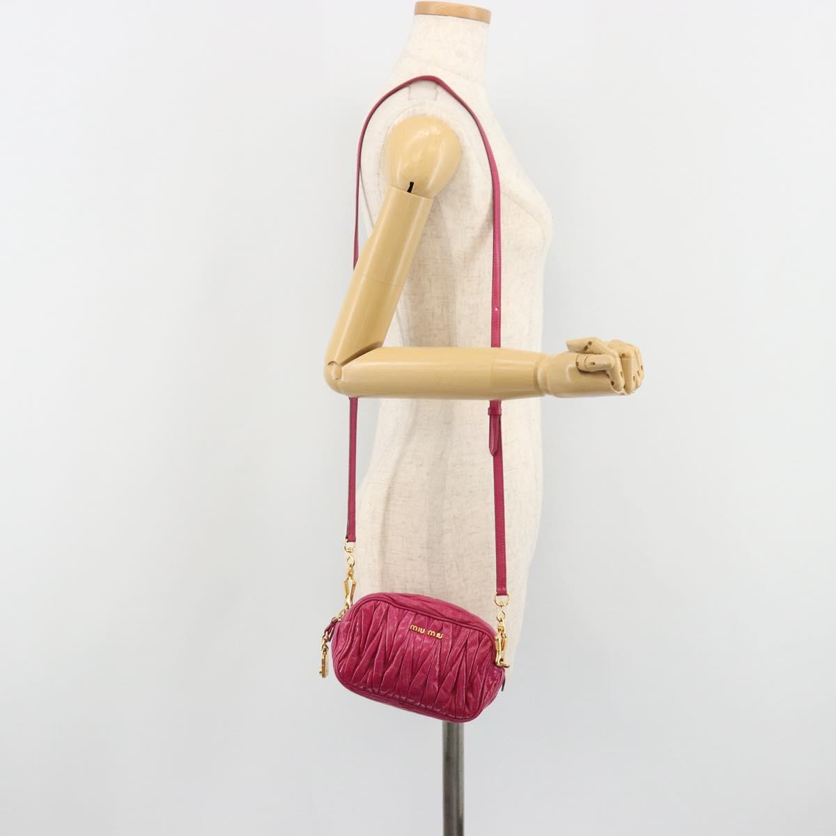 Miu Miu Matelasse Shoulder Bag Leather Pink Gold Auth 190334A